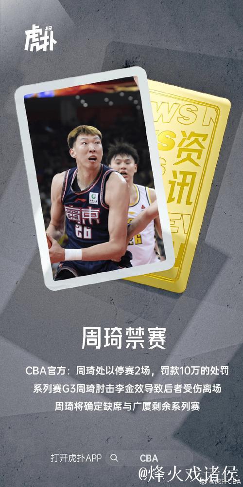 肘击李金效面部！周琦被停赛两场 罚款10万元